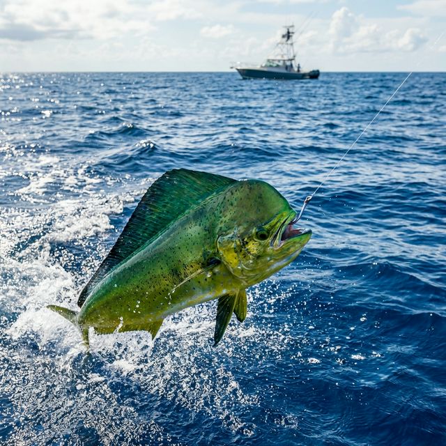 Offshore Mahi-Mahi fishing action in Boca Raton